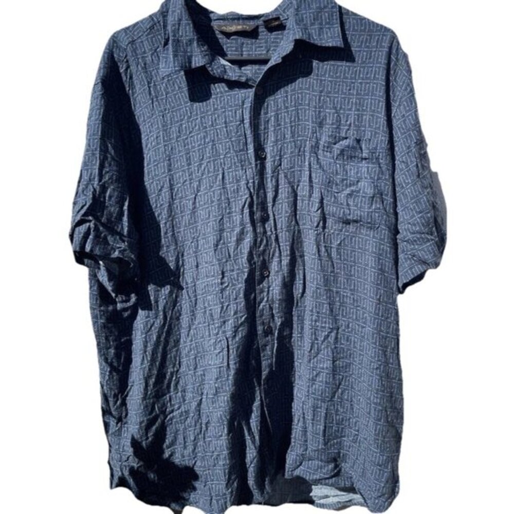 Vintage Axist Men’s Sz 2XL Silk Bowling Button Down Blue White Stripe Shirt